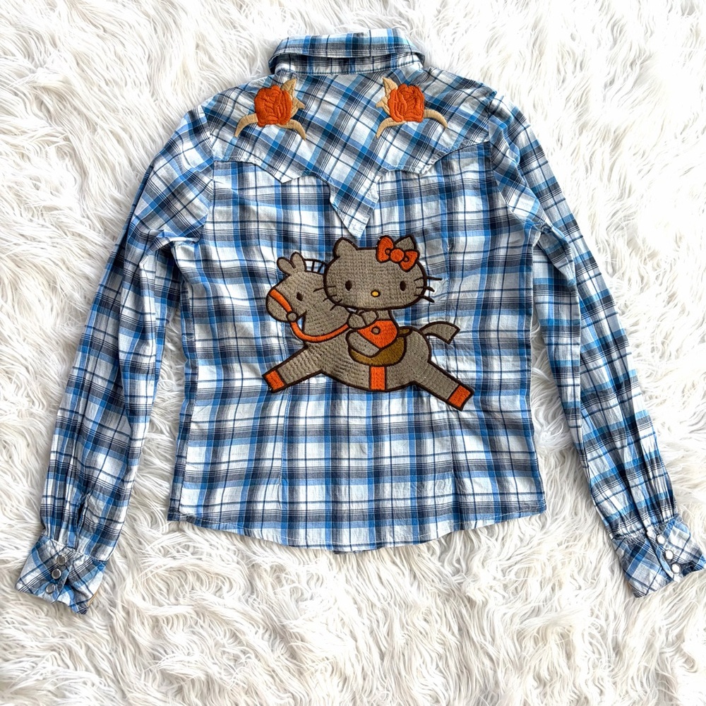 Blue Western Hello Kitty Cowgirl Button Down Shirt Size Small